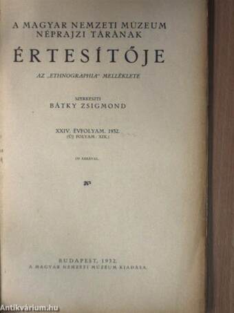 Ethnographia - Népélet 1932/1-4. szám/A Magyar Nemzeti Múzeum Néprajzi Tárának értesítője 1932/1-4. szám