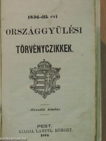 1836-dik évi országgyülési törvényczikkek/1840-dik évi országgyülési törvényczikkek/1844-dik évi országgyülési törvényczikkek/1847-48. évi országgyülési törvényczikkek/Az országbirói értekezlet javaslatai a törvénykezés tárgyában/ (rossz állapotú)