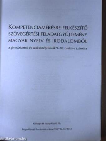 Kompetenciamérésre felkészítő szövegértési feladatgyűjtemény magyar nyelv és irodalomból 9-10.