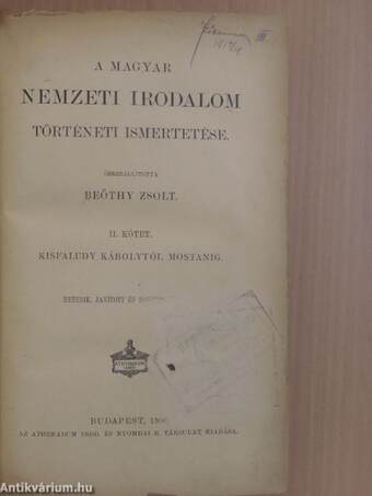 A magyar nemzeti irodalom történeti ismertetése II.