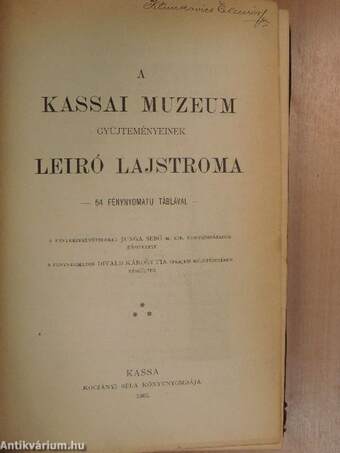 A Kassai Muzeum gyüjteményeinek leiró lajstroma