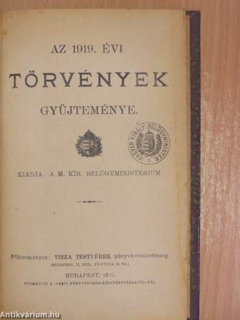 Az 1919. évi törvények gyüjteménye