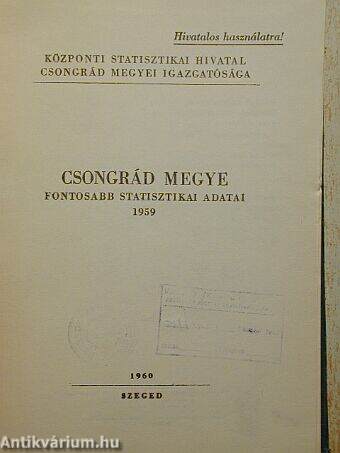 Csongrád megye fontosabb statisztikai adatai 1959