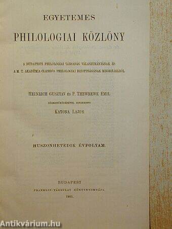 Egyetemes Philologiai Közlöny 1903.