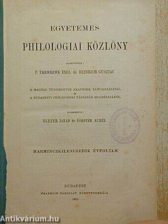 Egyetemes Philologiai Közlöny 1915.