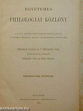 Egyetemes Philologiai Közlöny 1892.