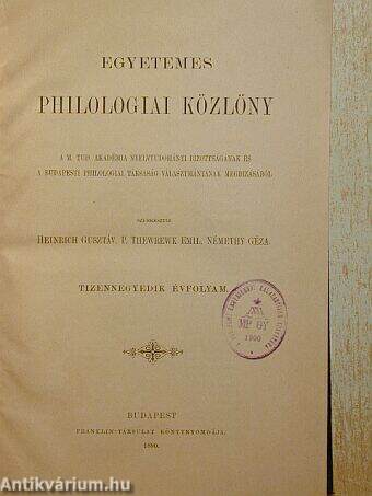 Egyetemes Philologiai Közlöny 1890.