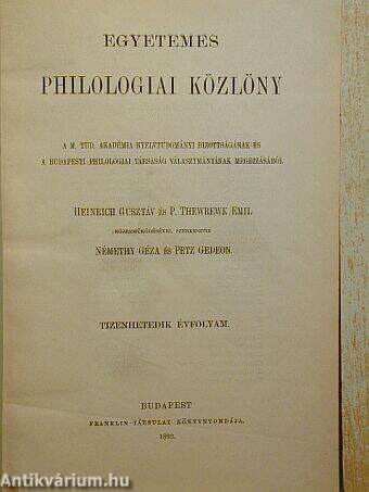 Egyetemes Philologiai Közlöny 1893.