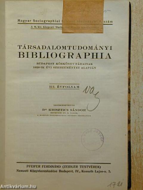 Társadalomtudományi bibliographia (töredék)