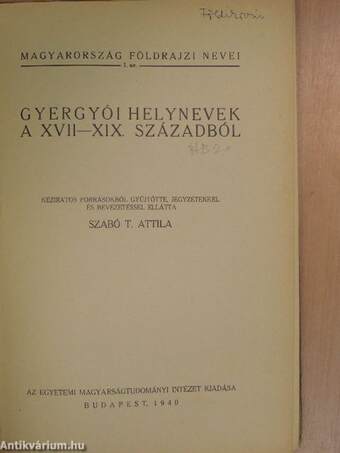 Gyergyói helynevek a XVII-XIX. századból