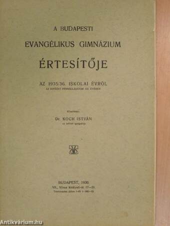 A Budapesti Evangélikus Gimnázium értesítője az 1935/36. iskolai évről 