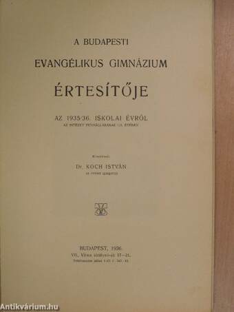 A Budapesti Evangélikus Gimnázium értesítője az 1935/36. iskolai évről 