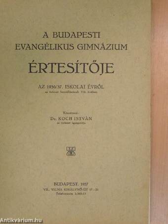 A Budapesti Evangélikus Gimnázium értesítője az 1936/37. iskolai évről 