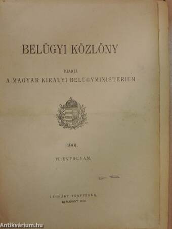 Belügyi Közlöny 1901. január-december