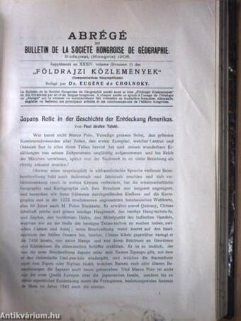 Földrajzi Közlemények 1906. január-december/Abrégé du Bulletin de la Société Hongroise de Géographie 1906./Abrégé du Bulletin de la Société Hongroise de Géographie 1903.