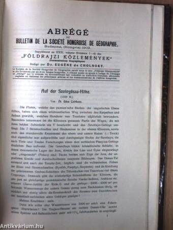 Földrajzi Közlemények 1906. január-december/Abrégé du Bulletin de la Société Hongroise de Géographie 1906./Abrégé du Bulletin de la Société Hongroise de Géographie 1903.