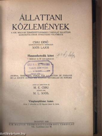 Állattani közlemények 1929-1931. január-december