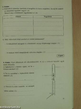 Kémia 7. ellenőrző feladatlap