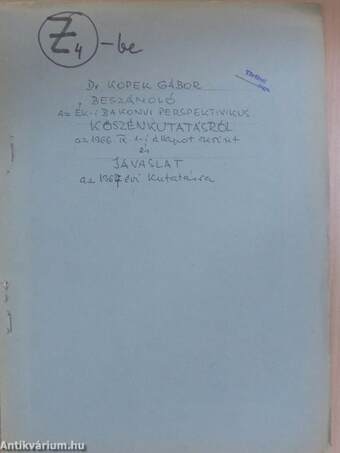 Beszámoló az Ék-i Bakonyi perspektivikus kőszénkutatásról az 1966. IX. 1-i állapot szerint és javaslat az 1967 évi kutatásra