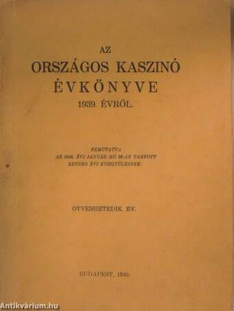 Az Országos Kaszinó évkönyve 1939. évről