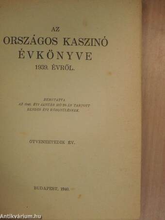 Az Országos Kaszinó évkönyve 1939. évről