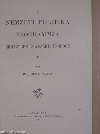 A nemzeti politika programmja Erdélyben és a Székelyföldön