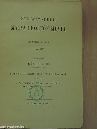 XVI. századbeli magyar költők művei VII.