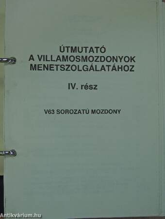 Útmutató a V63 sorozatú mozdony menetszolgálatához