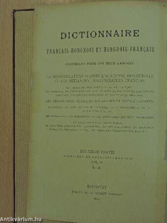 A franczia-magyar és magyar-franczia nyelv szótára II/2. (töredék)