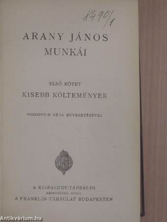 Arany János munkái I.