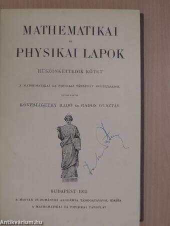 Mathematikai és Physikai Lapok 1913/1-8.