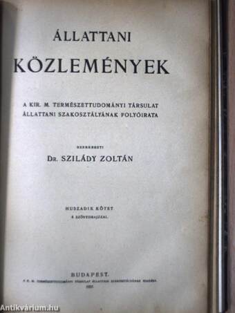 Állattani Közlemények 1919-1922/1-4.