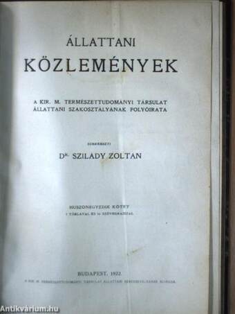 Állattani Közlemények 1919-1922/1-4.