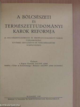 A bölcsészeti és természettudományi karok reformja