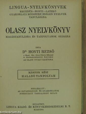 Olasz nyelvkönyv magántanulásra és tanfolyamok számára II.