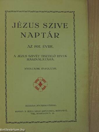 Jézus szive naptár az 1937. évre