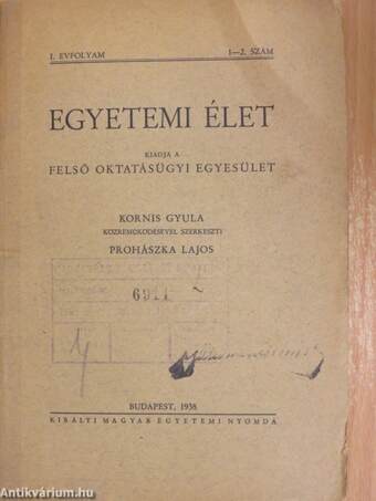 Egyetemi Élet 1938/1-2.