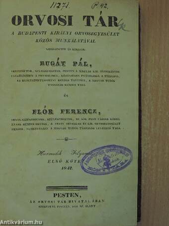 Orvosi Tár 1842. január-junius (fél évfolyam)