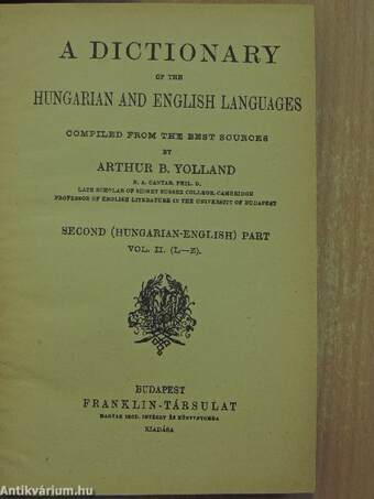 Magyar és angol szótár 2/II. (töredék)