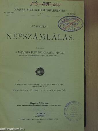 Az 1920. évi népszámlálás I.