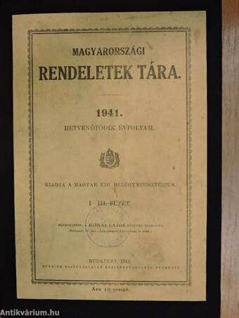 Magyarországi rendeletek tára 1941. I-III.