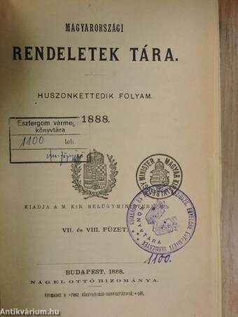 Magyarországi rendeletek tára 1888. VII-VIII.