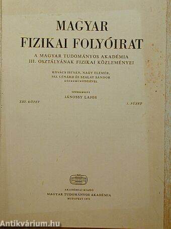 Magyar Fizikai Folyóirat XXI. kötet 1. füzet