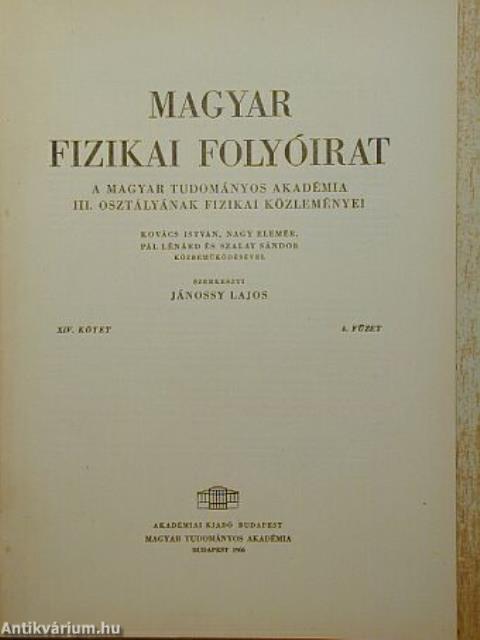 Magyar Fizikai Folyóirat XIV. kötet 4. füzet