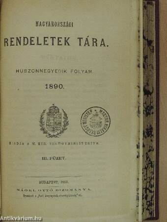 Magyarországi rendeletek tára 1890. I-III.