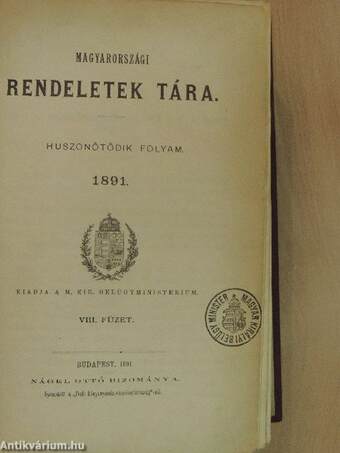 Magyarországi rendeletek tára 1891. VIII.