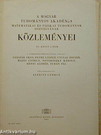 A Magyar Tudományos Akadémia Matematikai és Fizikai Tudományok Osztályának közleményei 1965/3.