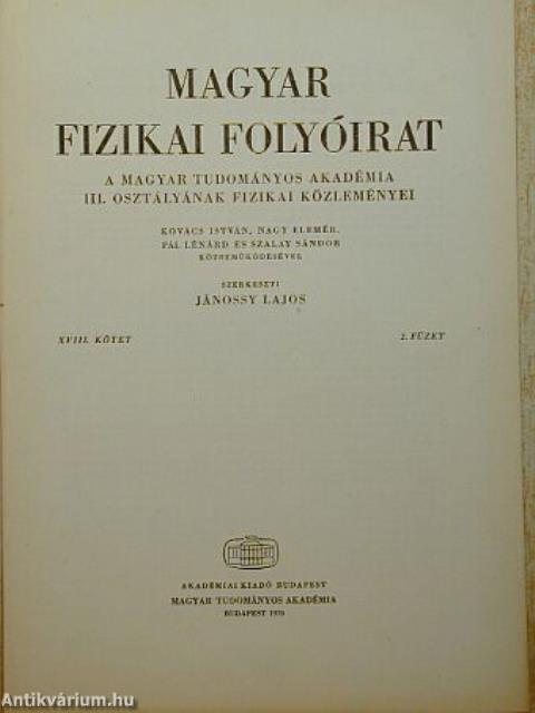 Magyar Fizikai Folyóirat XVIII. kötet 2. füzet