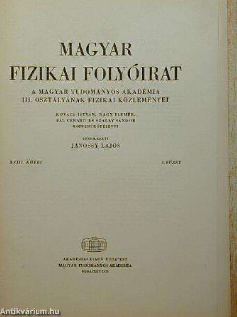 Magyar Fizikai Folyóirat XVIII. kötet 3. füzet