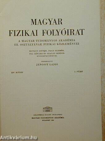 Magyar Fizikai Folyóirat XIV. kötet 1. füzet